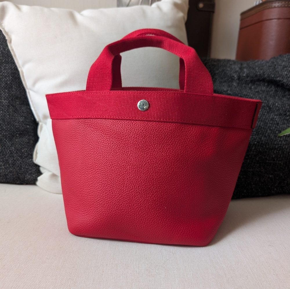 Small Leather Red Tote Bag Similar to Herve Chapelier